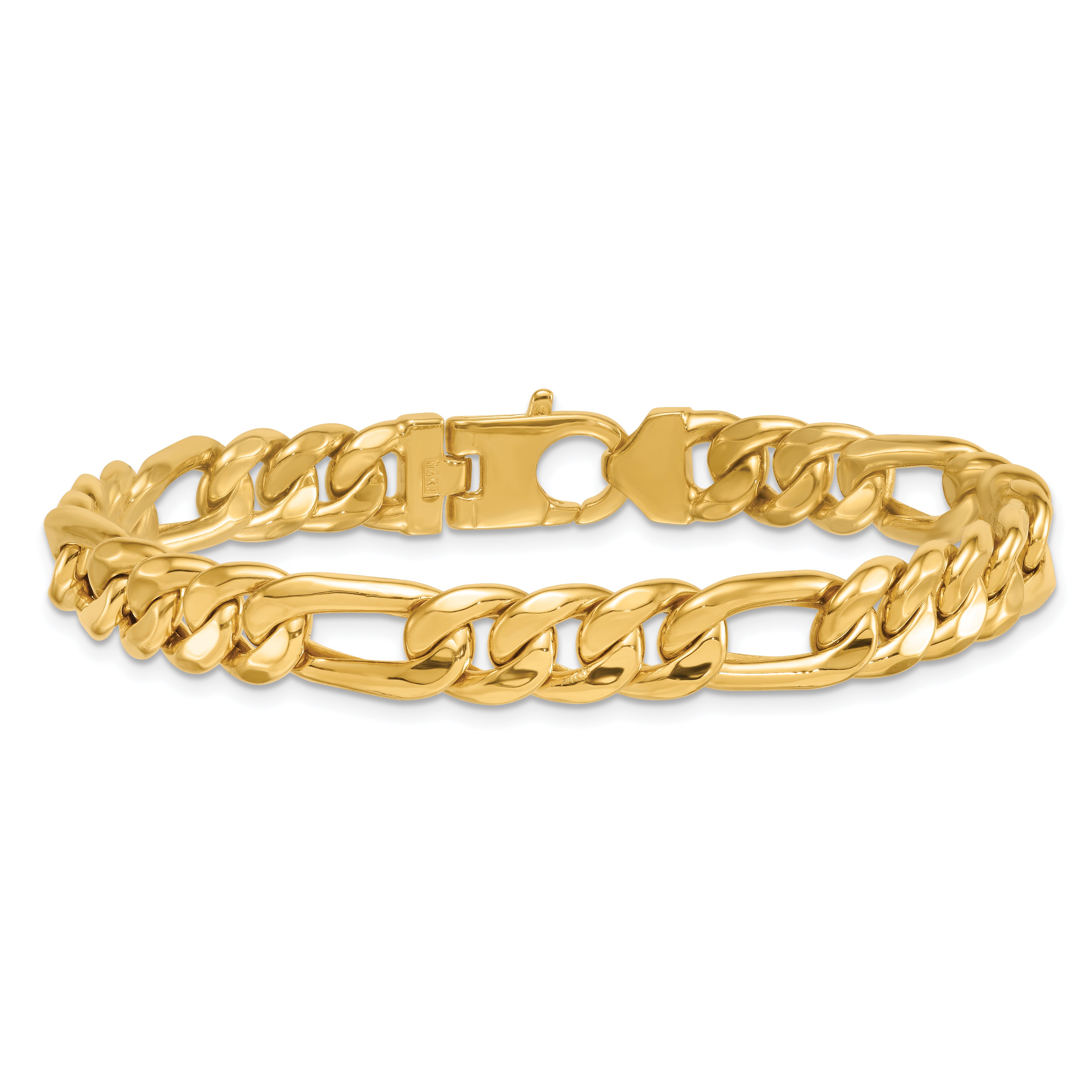 14k Polished 8.75mm Flat Figaro Chain 8.5 inch Mens Bracelet