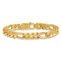 14k Polished 8.75mm Flat Figaro Chain 8.5 inch Mens Bracelet