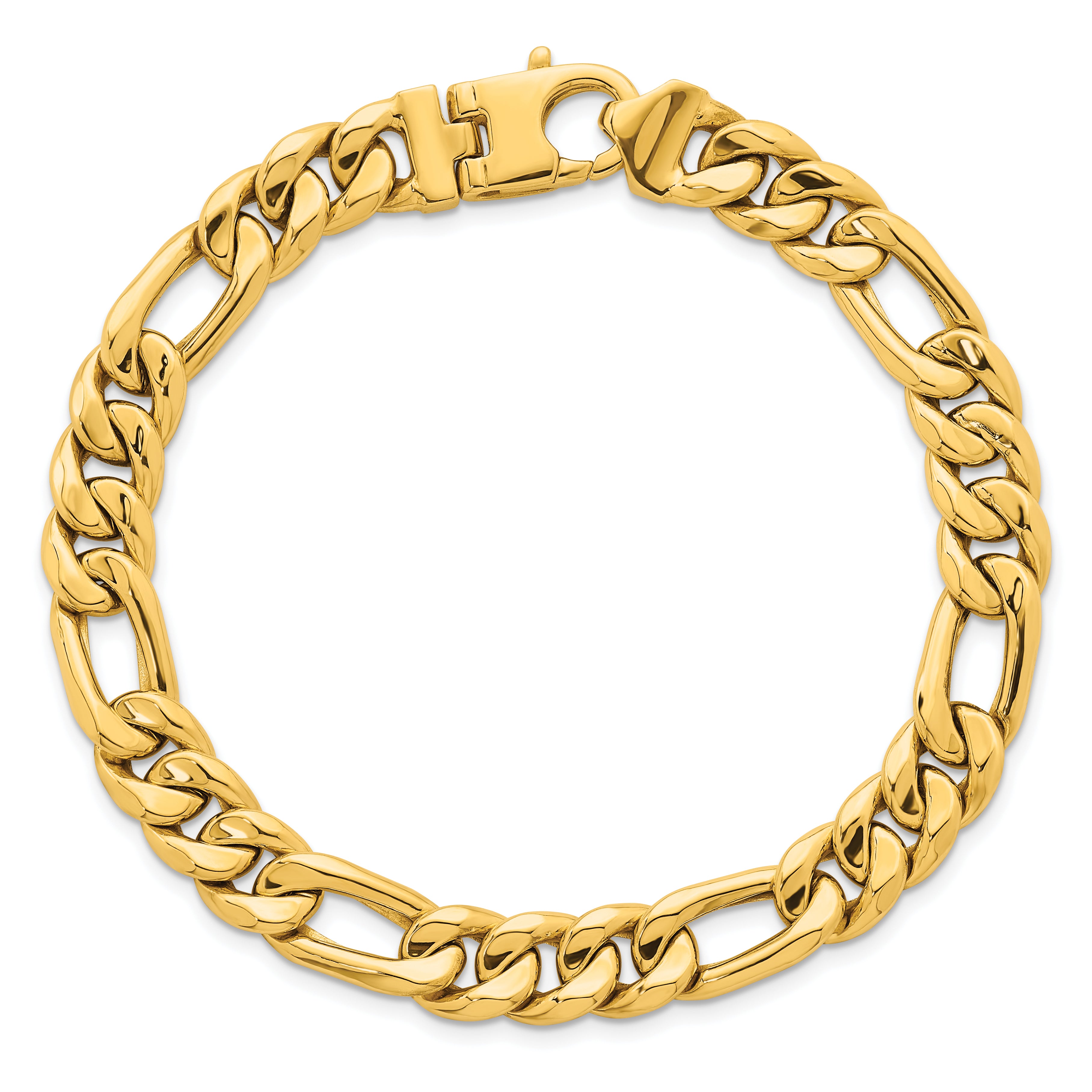 14k Polished 8.75mm Flat Figaro Chain 8.5 inch Mens Bracelet