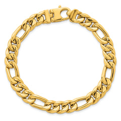 14k Polished 8.75mm Flat Figaro Chain 8.5 inch Mens Bracelet