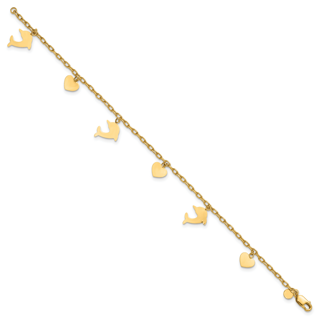 1/20 14K Gold Filled Dolphin and Heart Dangles Bracelet