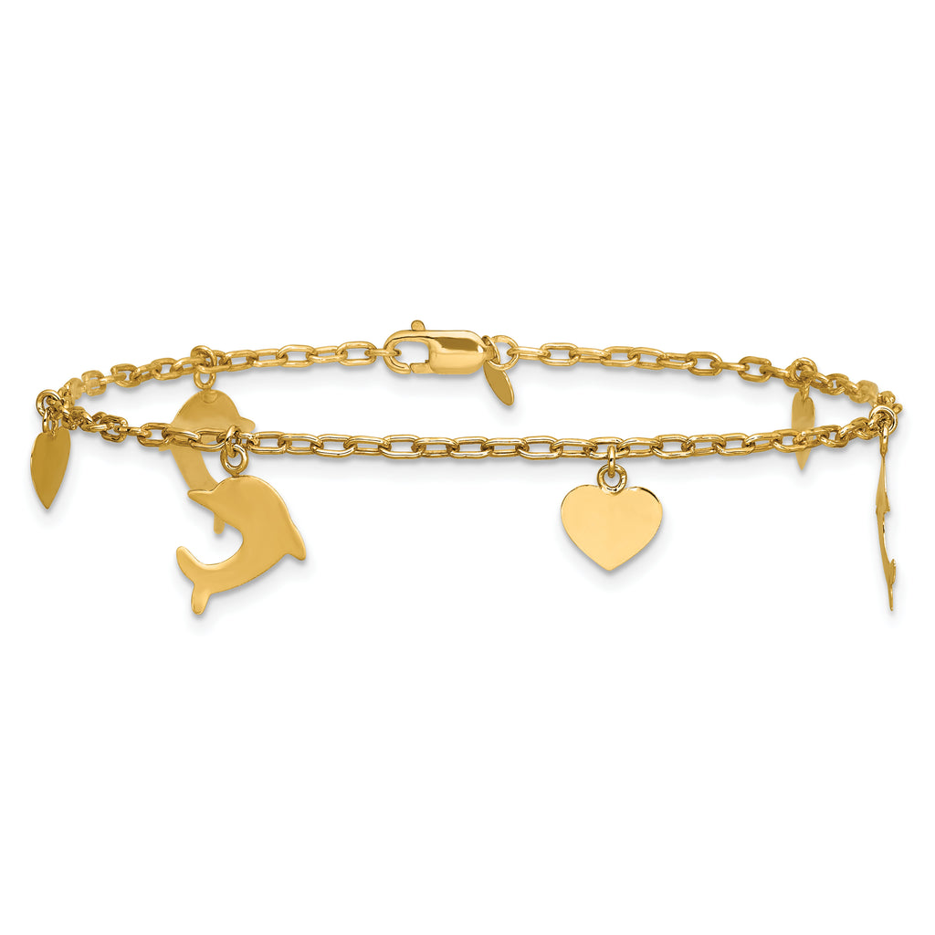 1/20 14K Gold Filled Dolphin and Heart Dangles Bracelet