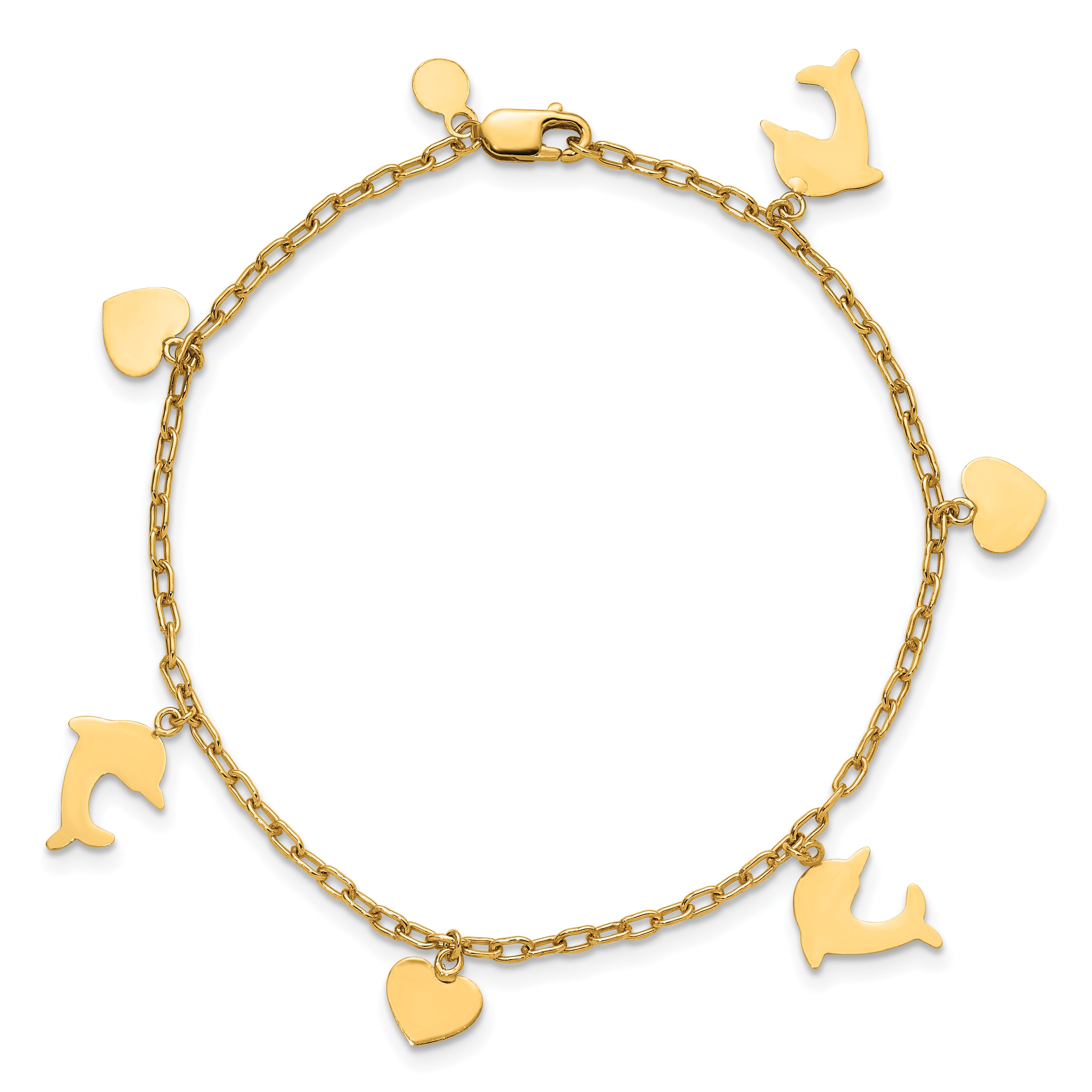 1/20 14K Gold Filled Dolphin and Heart Dangles Bracelet