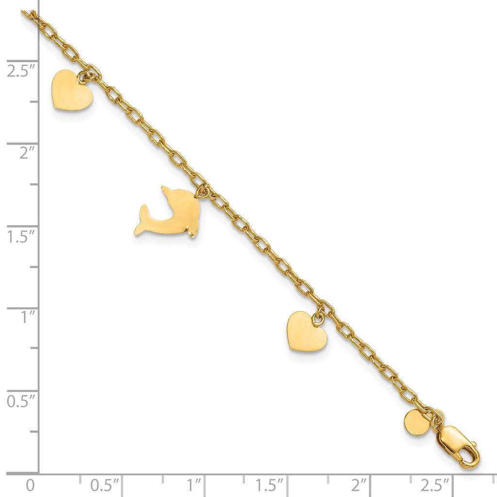 1/20 14K Gold Filled Dolphin and Heart Dangles Bracelet