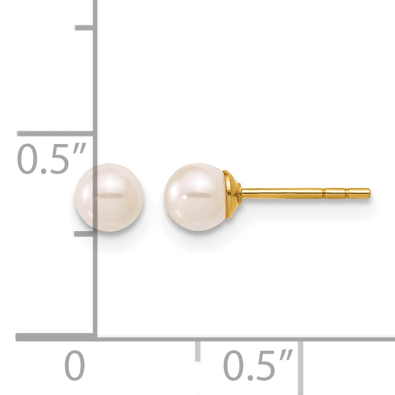 14K Gold Filled 4mm Crystal Simulated Pearl Ball Post Earrings - view 3