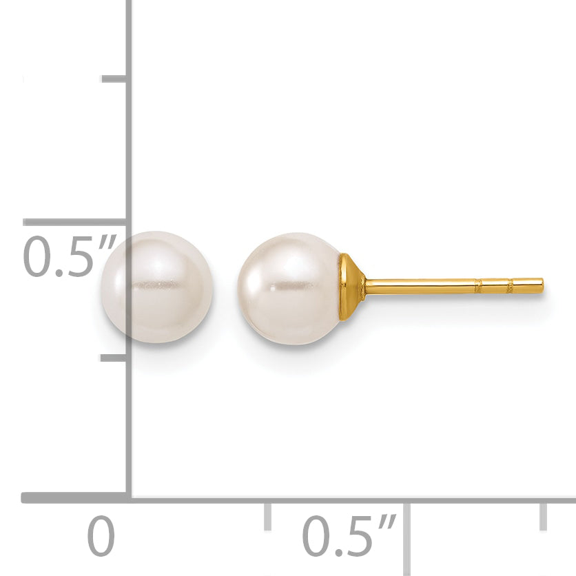14K Gold Filled 5mm Crystal Simulated Pearl Ball Post Earrings - view 3