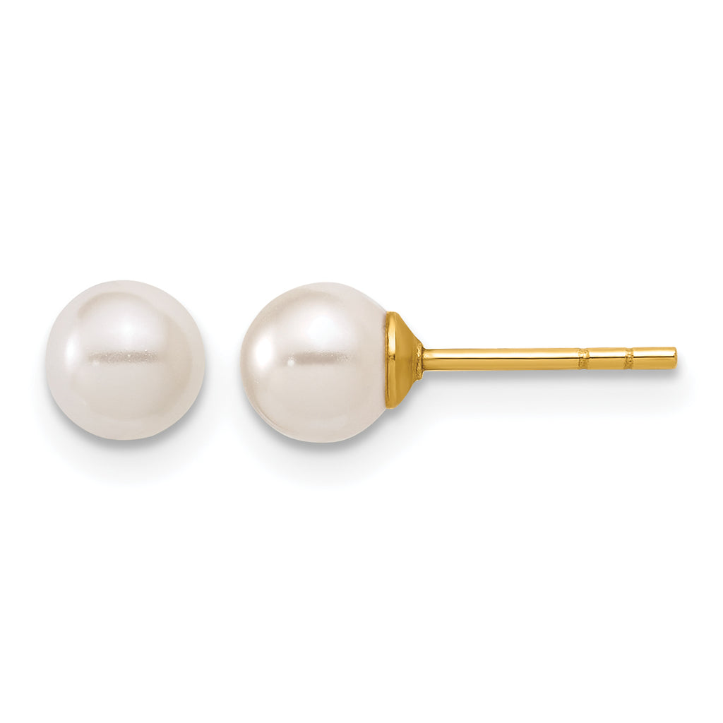 14K Gold Filled 5mm Crystal Simulated Pearl Ball Post Earrings by Sophia Jewelers