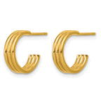 14K Gold Filled 3.80 x 12mm 3 Row Post Hoop Earrings - view 2