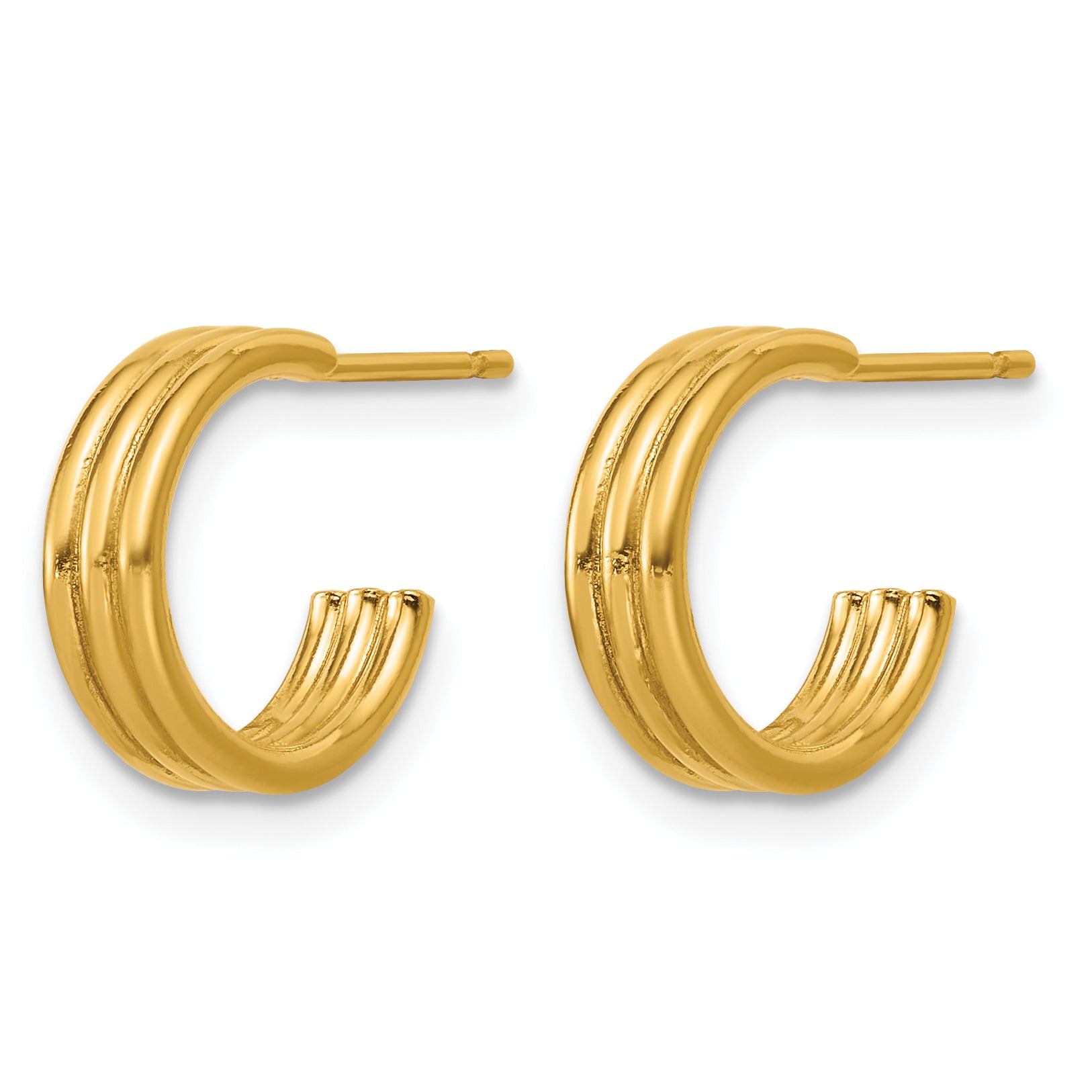 14K Gold Filled 3.80 x 12mm 3 Row Post Hoop Earrings - view 2