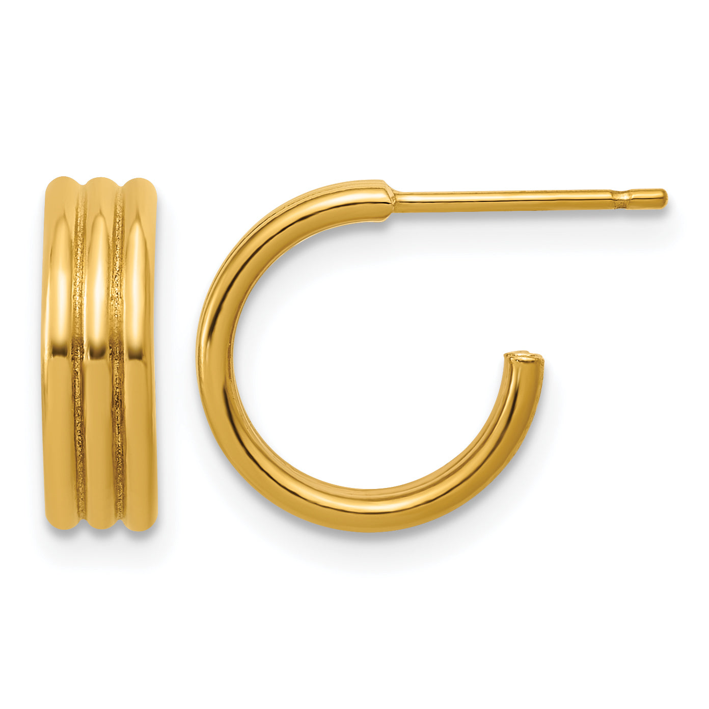 14K Gold Filled 3.80 x 12mm 3 Row Post Hoop Earrings by Sophia Jewelers