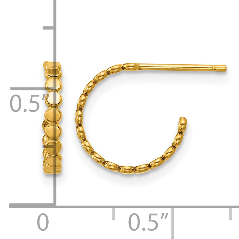 14K Gold Filled 1.90 x 12mm Beaded Post Hoop Earrings - view 3