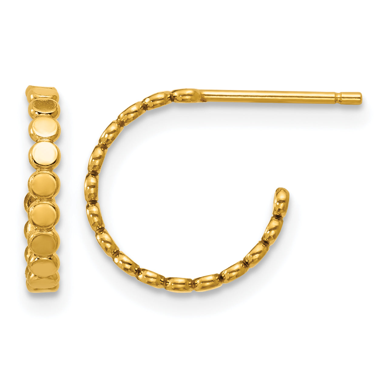 14K Gold Filled 1.90 x 12mm Beaded Post Hoop Earrings by Sophia Jewelers