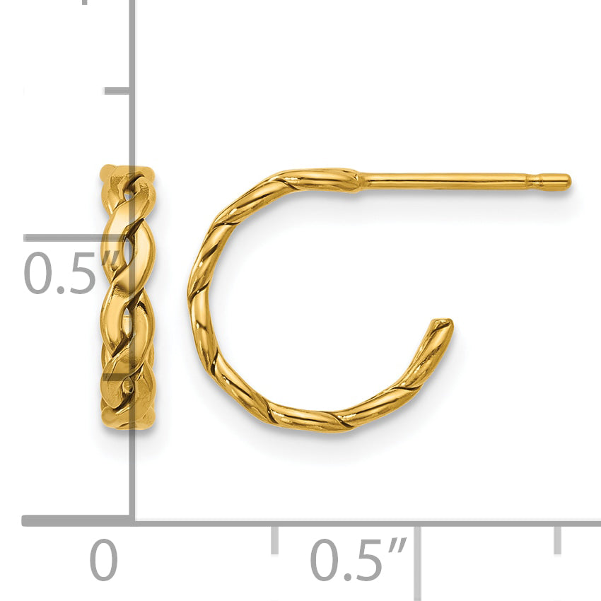 14K Gold Filled 2.50 x 12mm Braided Post Hoop Earrings - view 3