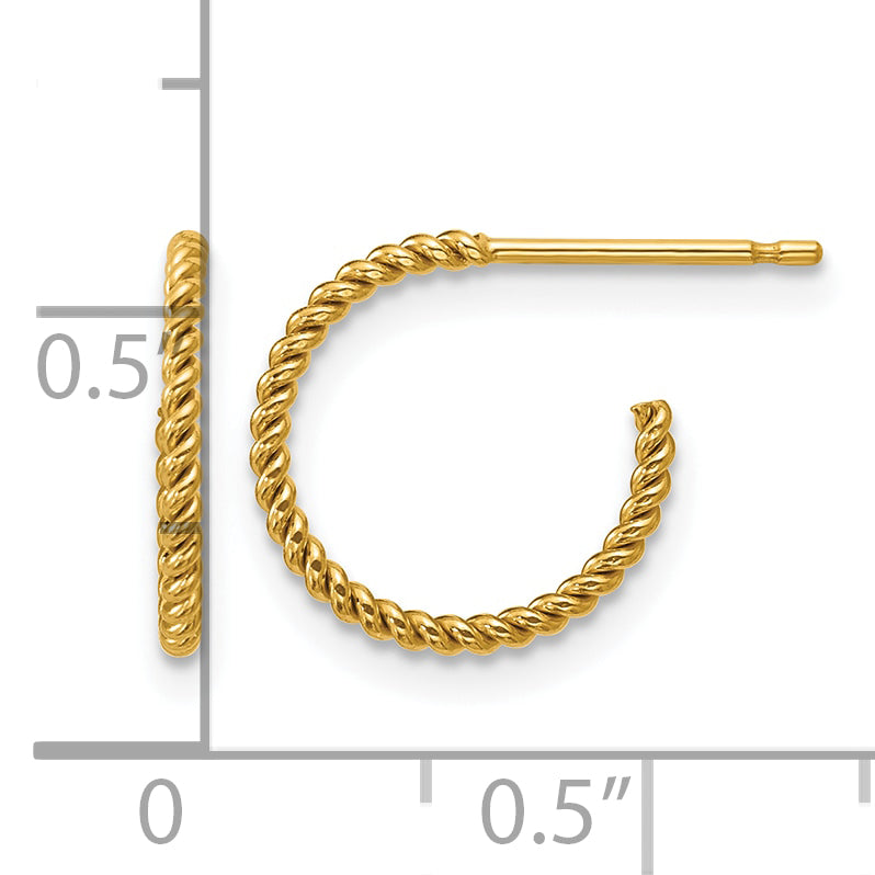 14K Gold Filled 1.20 x 12mm Twisted Post Hoop Earrings - view 3