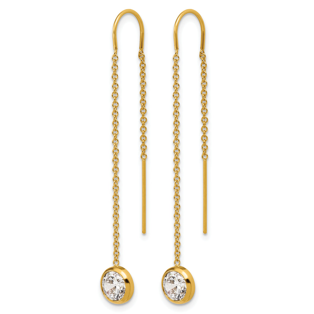 14K Gold Filled 6mm CZ Dangle Threader Earrings - view 2