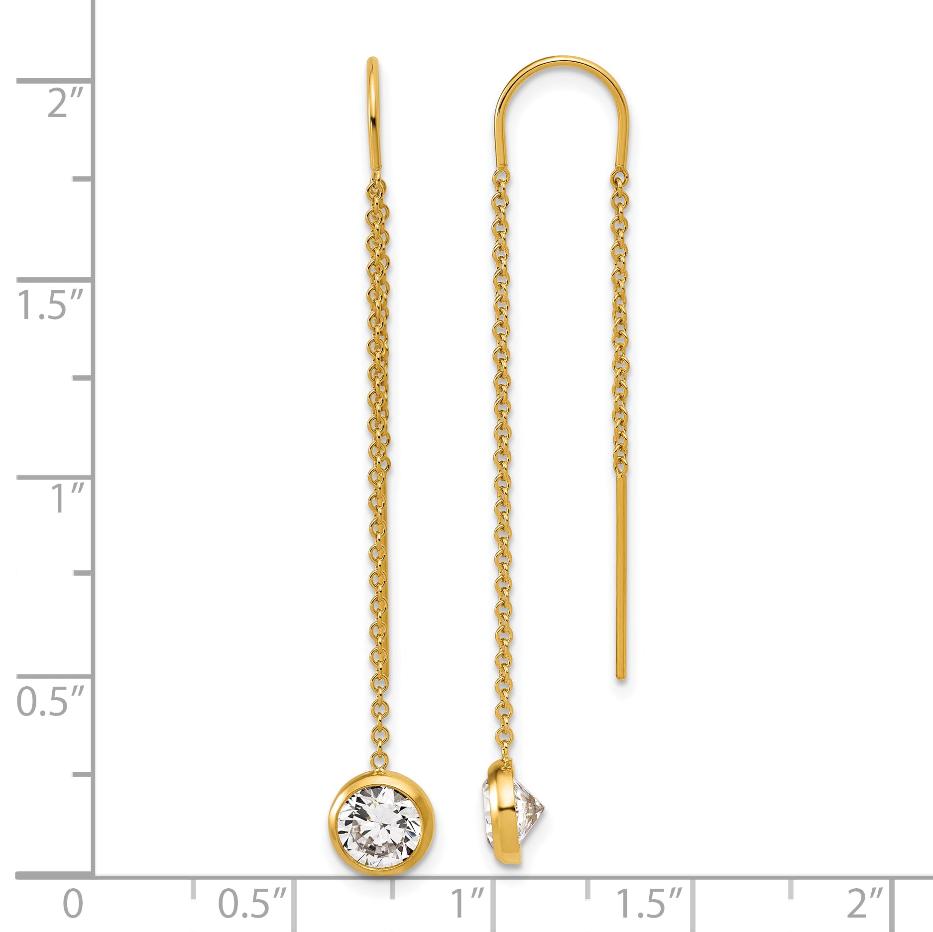 14K Gold Filled 6mm CZ Dangle Threader Earrings - view 3