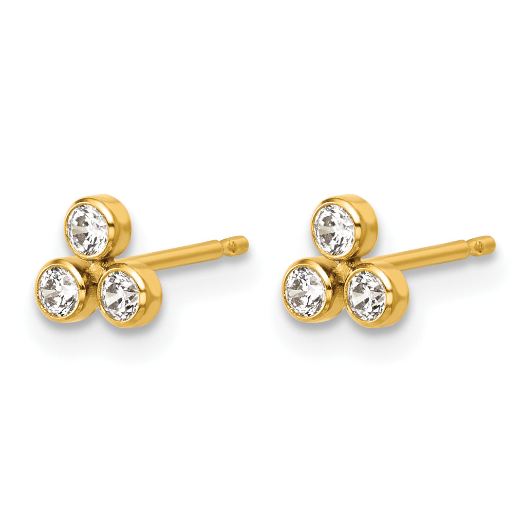 14K Gold Filled 5.25mm Triple CZ Post Earrings - view 2