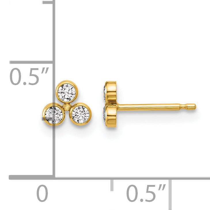 14K Gold Filled 5.25mm Triple CZ Post Earrings - view 3