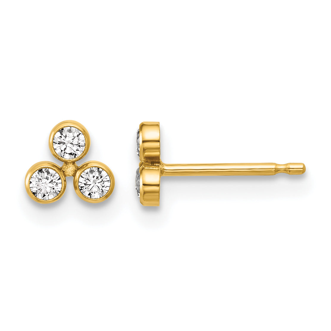 14K Gold Filled 5.25mm Triple CZ Post Earrings by Sophia Jewelers
