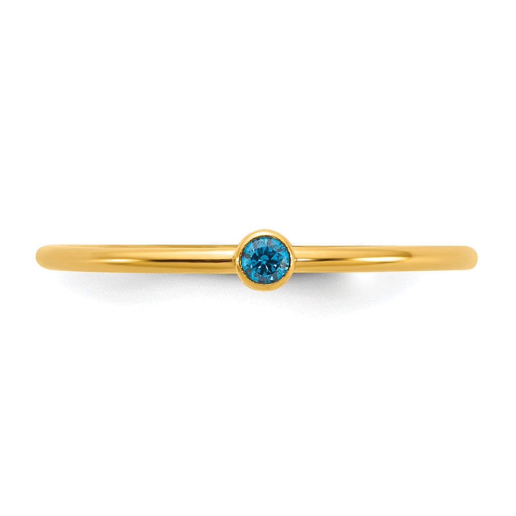 14K Gold Filled Aqua Blue CZ Bezel 1.0mm Stacking Ring - view 4