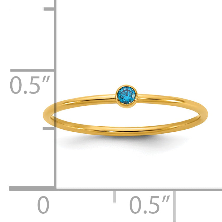 14K Gold Filled Aqua Blue CZ Bezel 1.0mm Stacking Ring - view 5