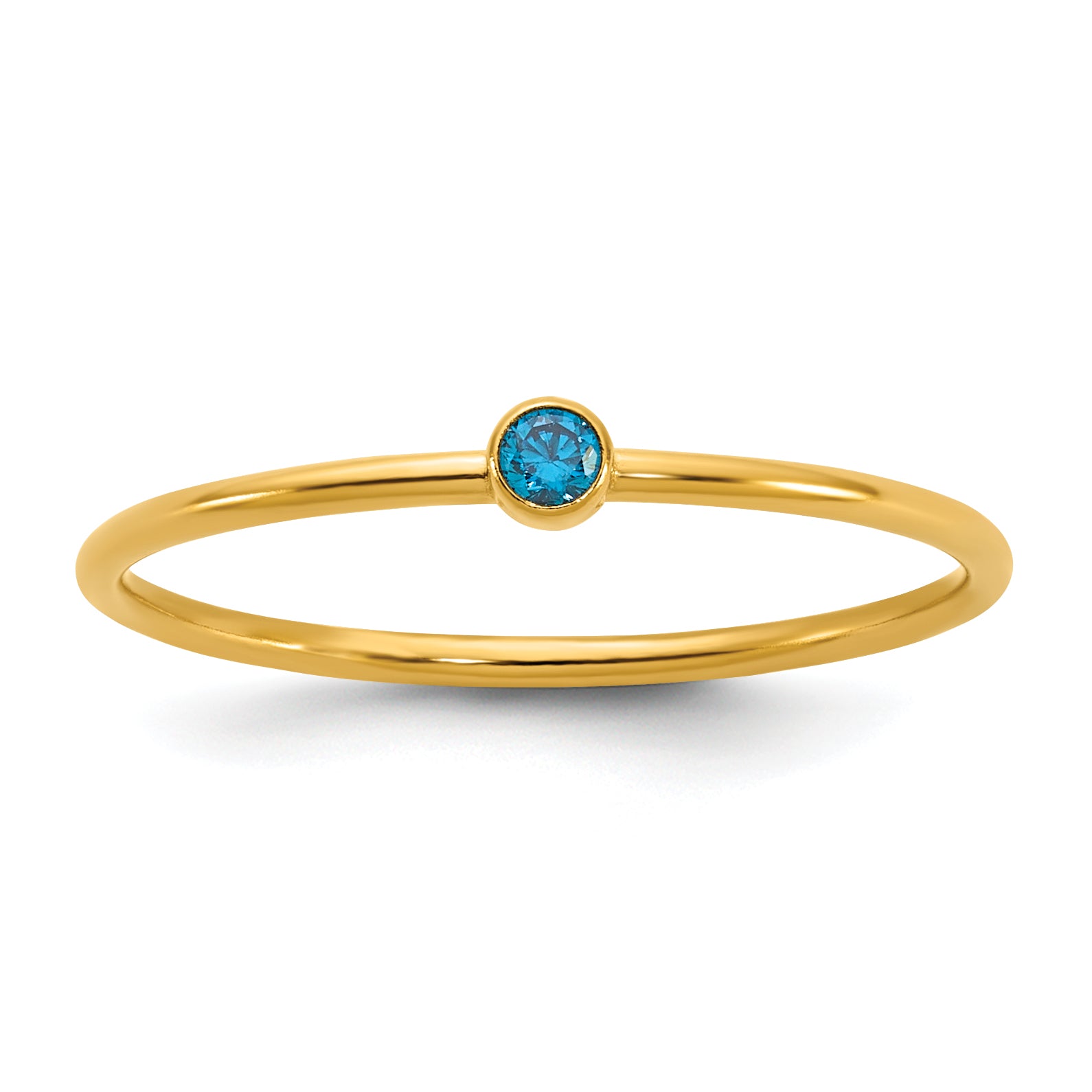 14K Gold Filled Aqua Blue CZ Bezel 1.0mm Stacking Ring by Sophia Jewelers