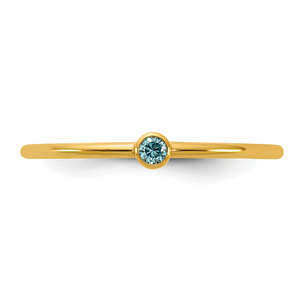 14K Gold Filled Blue CZ Bezel 1.0mm Stacking Ring - view 4