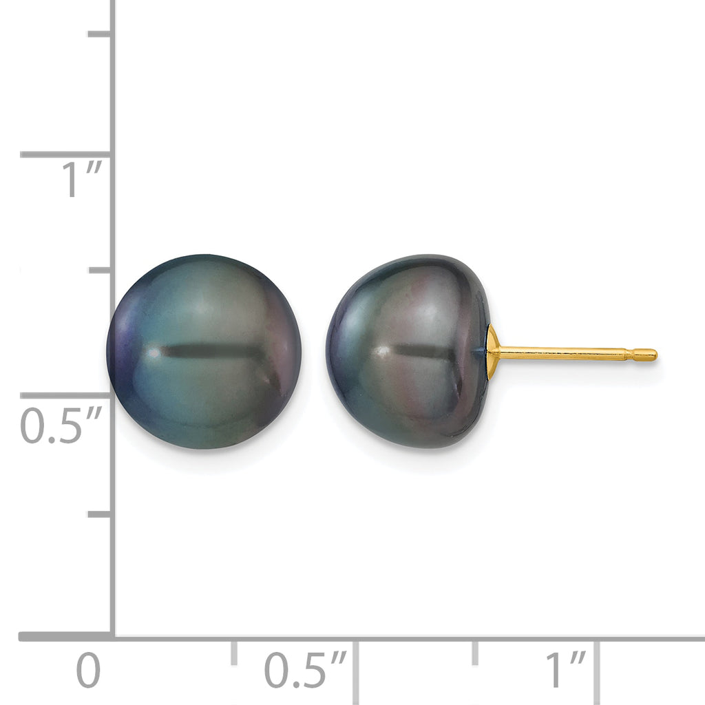 14K Gold Filled 10-11mm Black Button Cultured Freshwater Pearl Stud Earrings - view 3