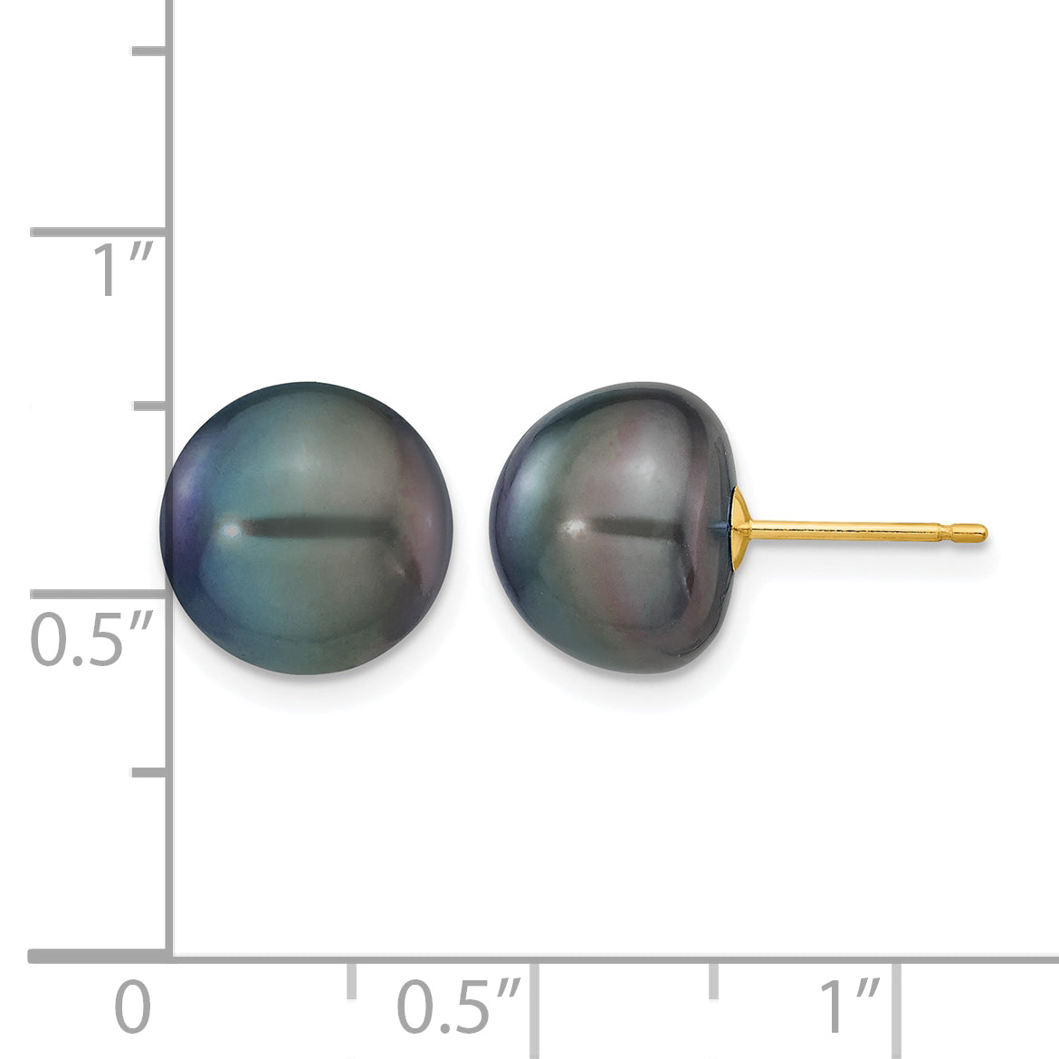 14K Gold Filled 10-11mm Black Button Cultured Freshwater Pearl Stud Earrings - view 3