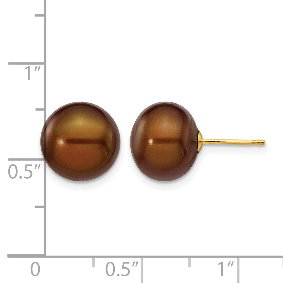 14K Gold Filled 10-11mm Brown Button Cultured Freshwater Pearl Stud Earrings - view 3