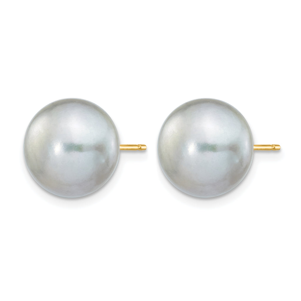 14K Gold Filled 10-11mm Grey Button Cultured Freshwater Pearl Stud Earrings - view 2