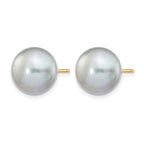 14K Gold Filled 10-11mm Grey Button Cultured Freshwater Pearl Stud Earrings - view 2