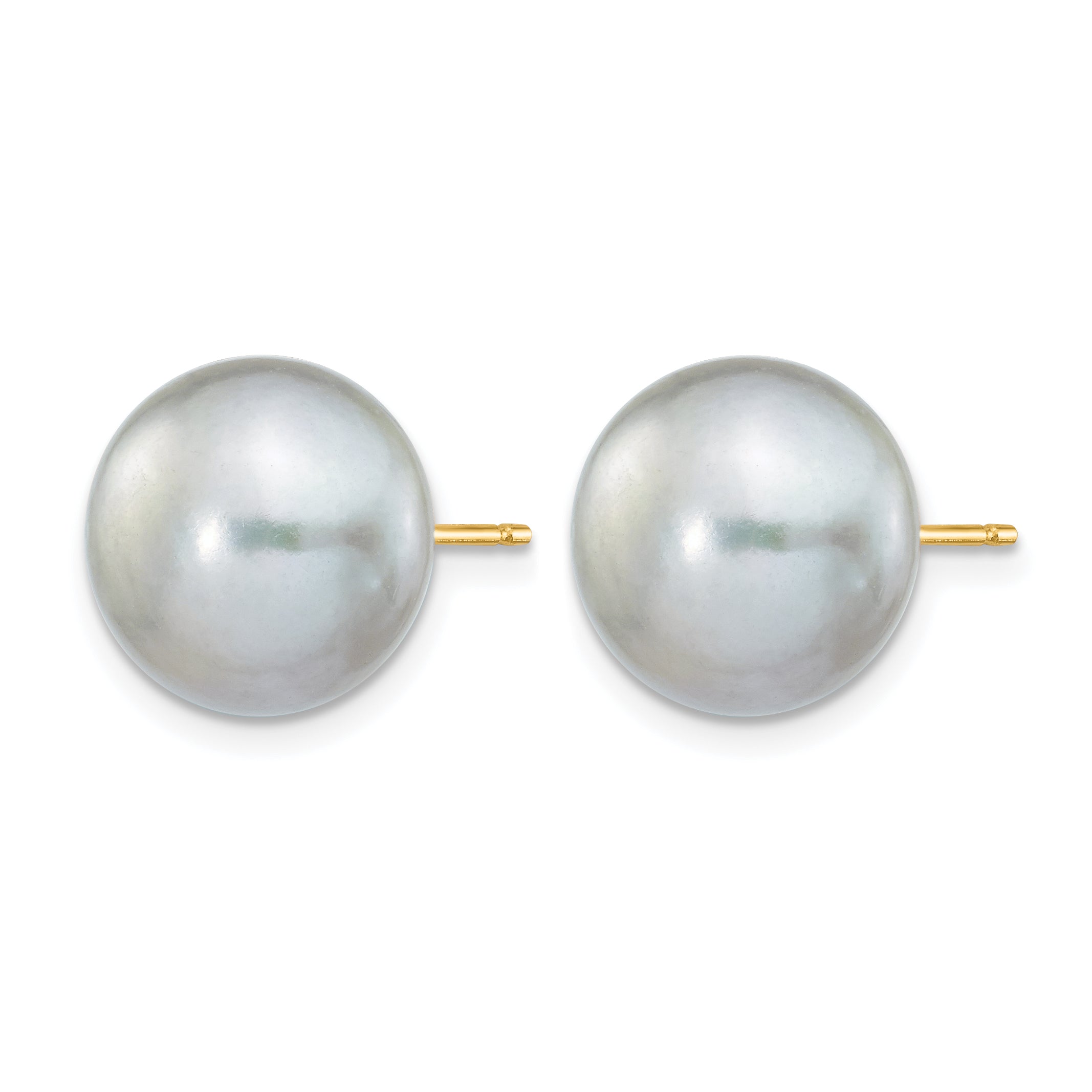 14K Gold Filled 10-11mm Grey Button Cultured Freshwater Pearl Stud Earrings - view 2