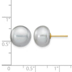 14K Gold Filled 10-11mm Grey Button Cultured Freshwater Pearl Stud Earrings - view 3