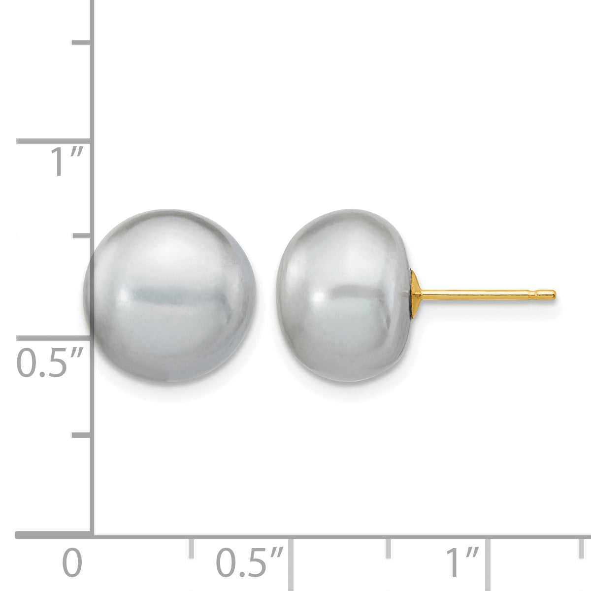 14K Gold Filled 10-11mm Grey Button Cultured Freshwater Pearl Stud Earrings - view 3