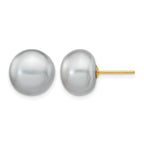 14K Gold Filled 10-11mm Grey Button Cultured Freshwater Pearl Stud Earrings by Sophia Jewelers