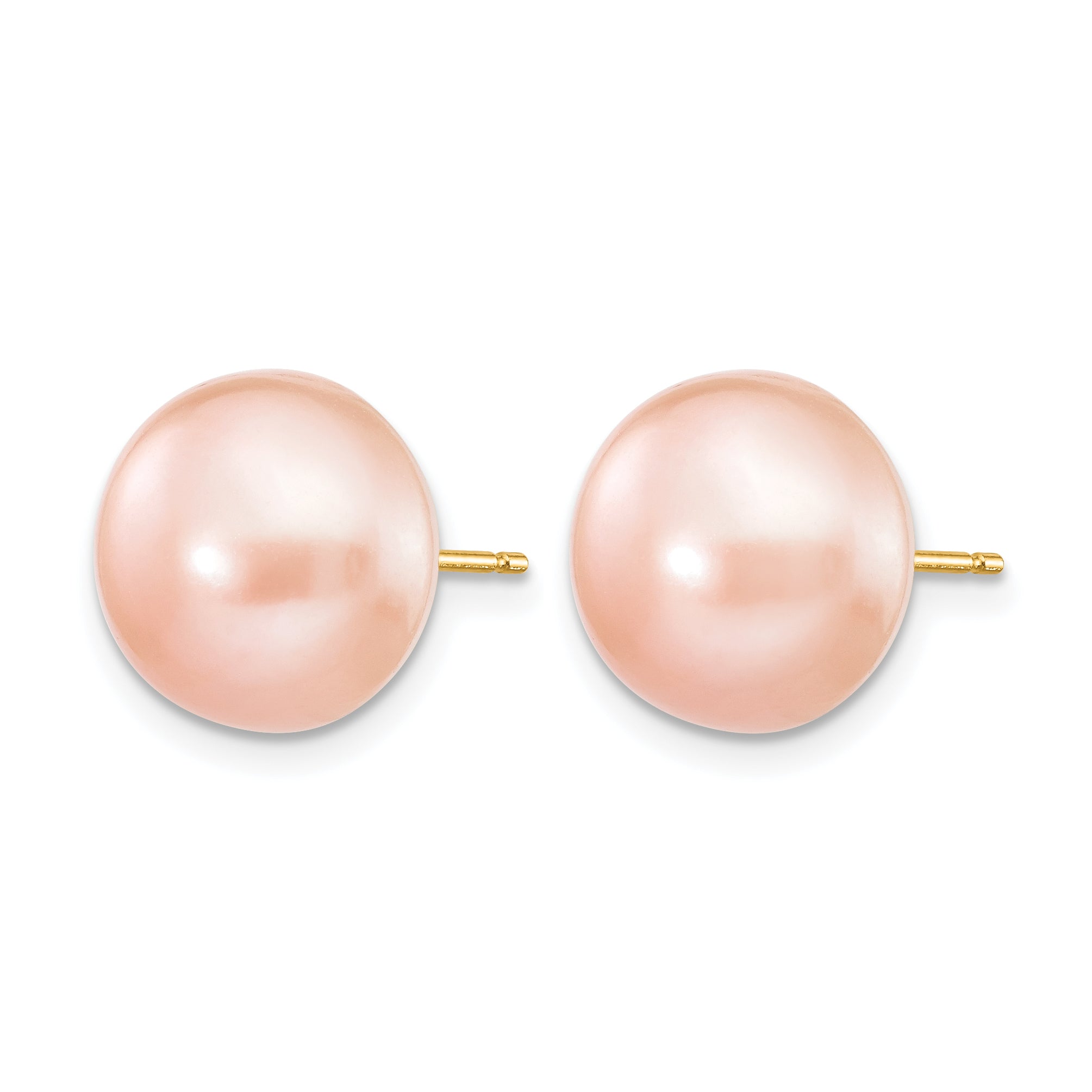 14K Gold Filled 10-11mm Pink Button Cultured Freshwater Pearl Stud Earrings - view 2