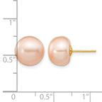 14K Gold Filled 10-11mm Pink Button Cultured Freshwater Pearl Stud Earrings - view 3