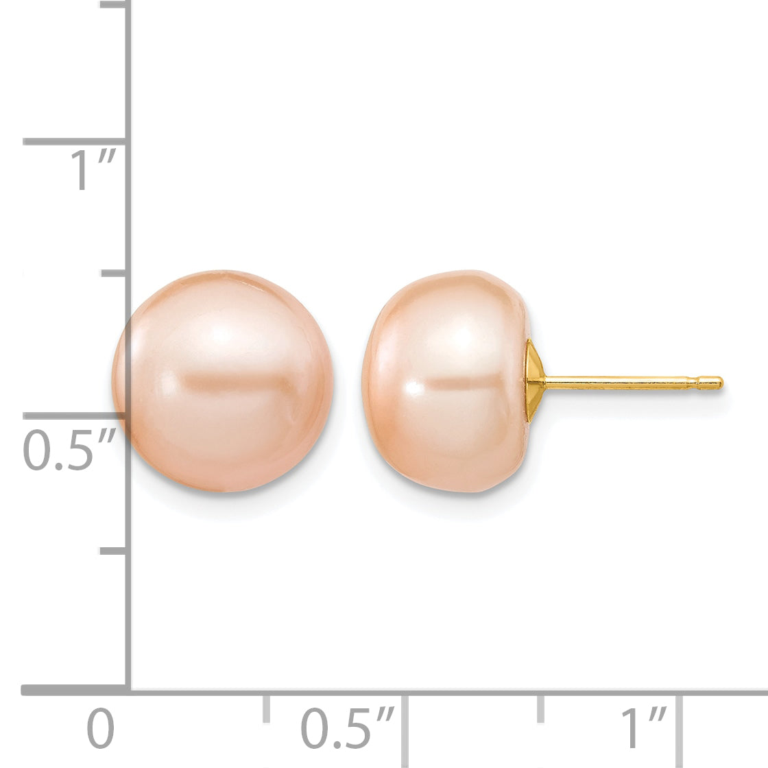 14K Gold Filled 10-11mm Pink Button Cultured Freshwater Pearl Stud Earrings - view 3