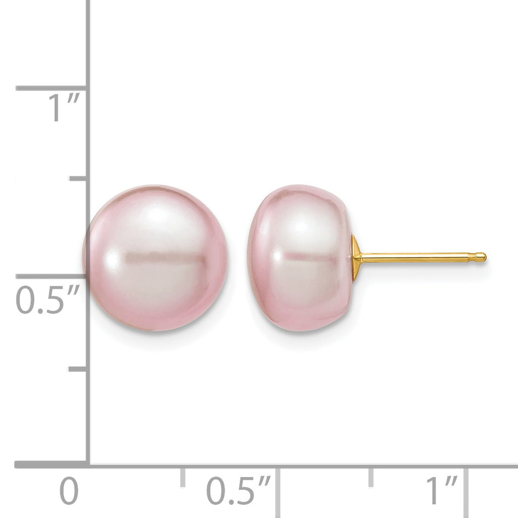 14K Gold Filled 10-11mm Purple Button Cultured Freshwater Pearl Stud Earrings - view 3