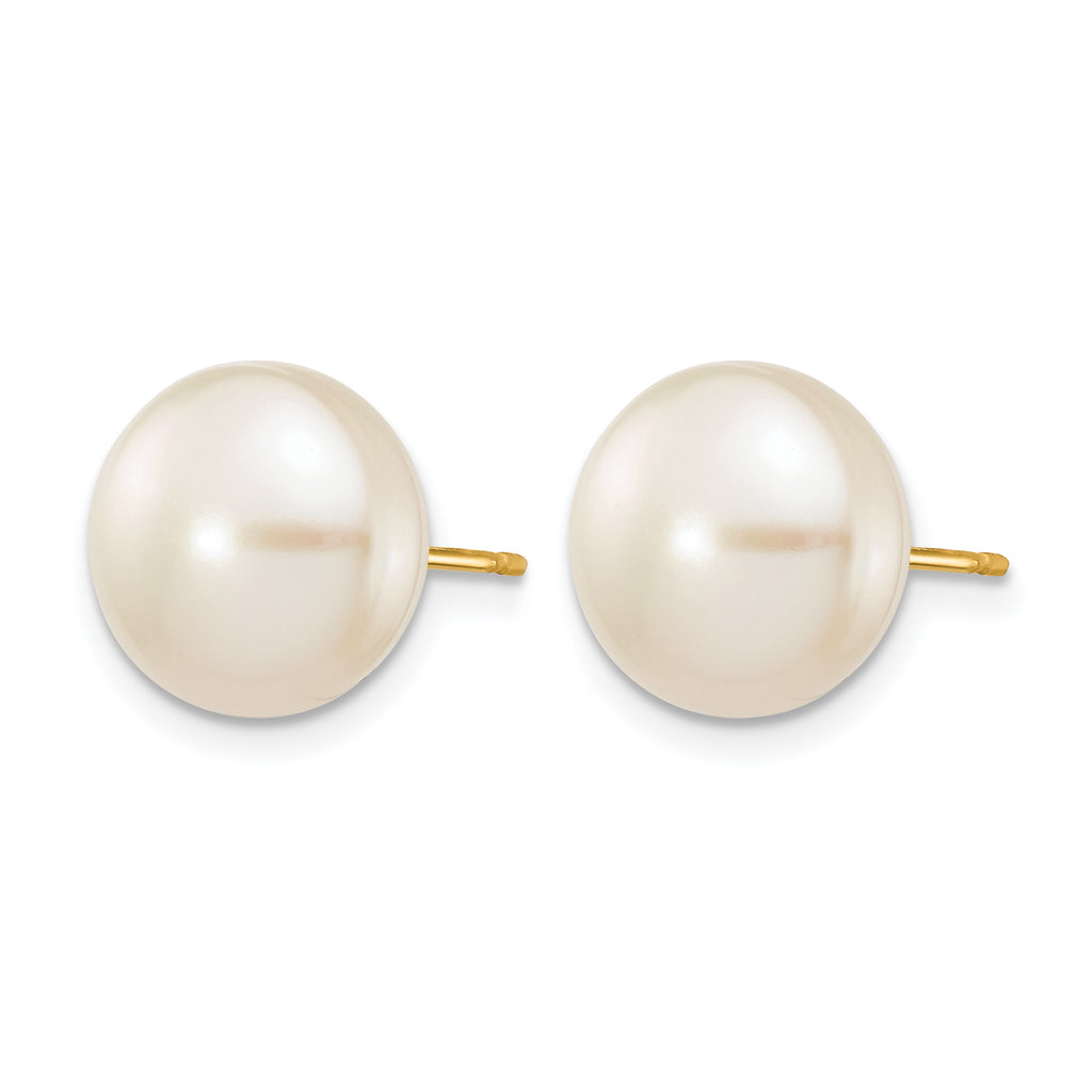 14K Gold Filled 10-11mm White Button Cultured Freshwater Pearl Stud Earrings - view 2