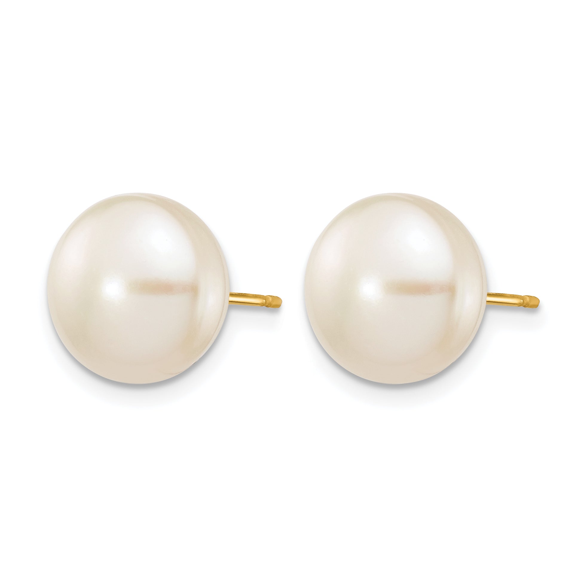 14K Gold Filled 10-11mm White Button Cultured Freshwater Pearl Stud Earrings - view 2