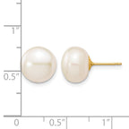 14K Gold Filled 10-11mm White Button Cultured Freshwater Pearl Stud Earrings - view 3