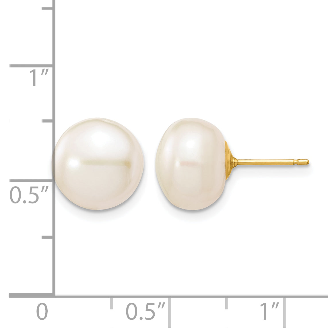 14K Gold Filled 10-11mm White Button Cultured Freshwater Pearl Stud Earrings - view 3