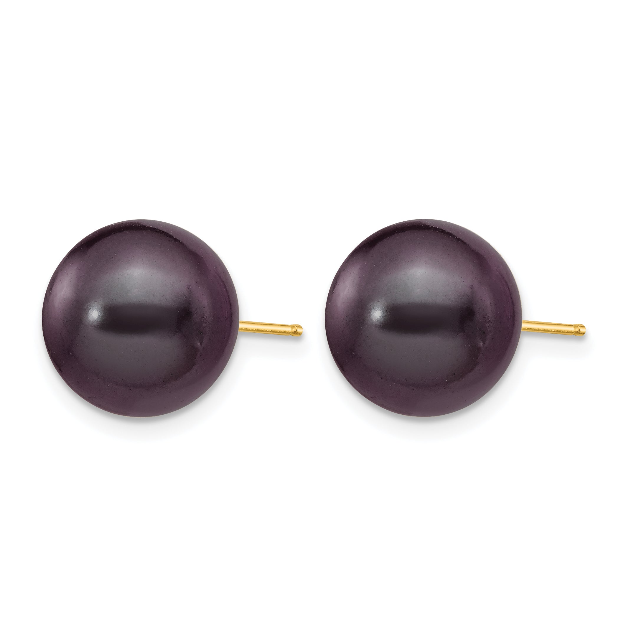 14K Gold Filled 10-11mm Black Round Cultured Freshwater Pearl Stud Earrings Secondary image
