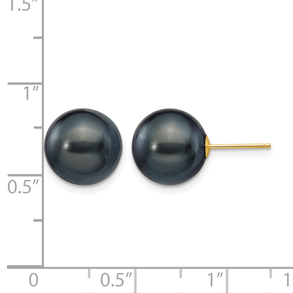 14K Gold Filled 10-11mm Black Round Cultured Freshwater Pearl Stud Earrings - view 3