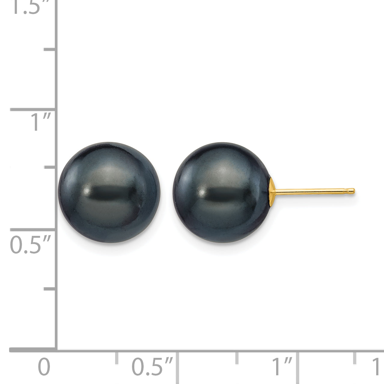 14K Gold Filled 10-11mm Black Round Cultured Freshwater Pearl Stud Earrings - view 3