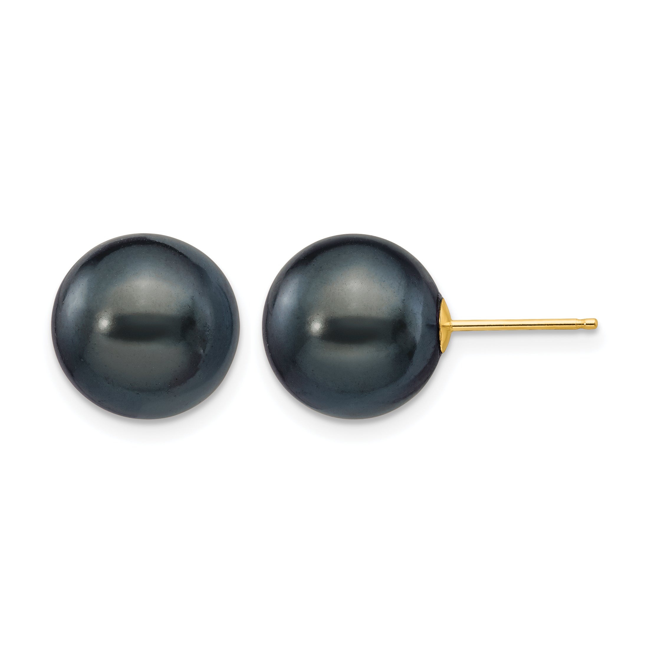 14K Gold Filled 10-11mm Black Round Cultured Freshwater Pearl Stud Earrings by Sophia Jewelers Main image