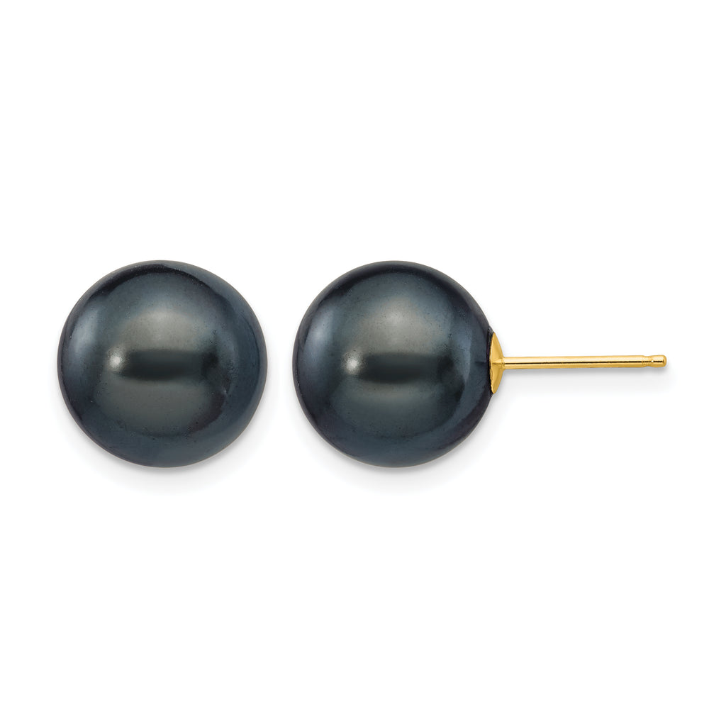 14K Gold Filled 10-11mm Black Round Cultured Freshwater Pearl Stud Earrings by Sophia Jewelers