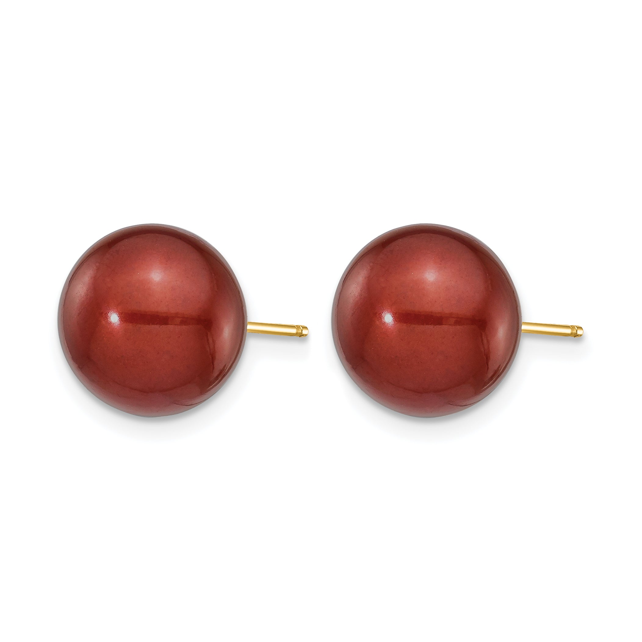 14K Gold Filled 10-11mm Brown Round Cultured Freshwater Pearl Stud Earrings Secondary image